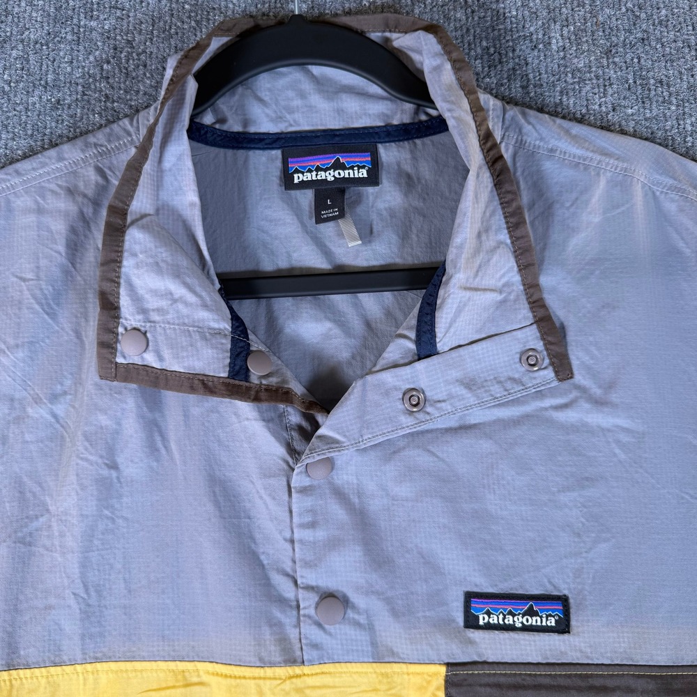 Patagonia Houdini Snap-T‎ Pullover Windbreaker Mens Large Grey Yellow 24150 SP19